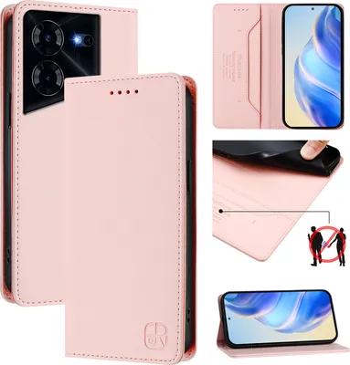 Produktbild von Lederhülle für Tecno Pova 5 Hülle Flip Brieftasche Kartenfächern Ständer Schutzhülle Pink
