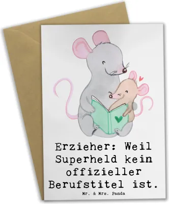 Produktbild von Mr. & Mrs. Panda Grußkarte Erzieher Superheld - Weiß - Geschenk, osterkarten, Berufsalltag, hochzeitskarten, einladungskarten, Beruf, Alltagshelden, Berufe, Dankeschön