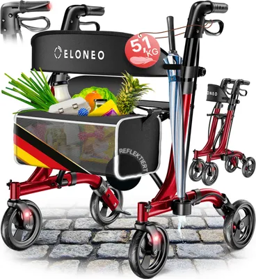 Produktbild von ELONEO Premium Leichtgewicht Rollator faltbar, mit Sitz, Leichtgewicht-Rollator, extra leichte Gehilfe, 5,1 kg