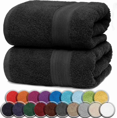 Produktbild von Frottier Badetücher 2er Pack 100x150cm, 100% Baumwolle, Schwarz