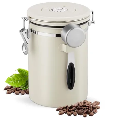 Produktbild von Kaffeedosen Luftdicht 1kg Bohnen, 2,8 L Kaffeebohnenbehälter mit Auslassventil, Kaffeedose Luftdicht aus Edelstahl mit Messlöffel & Datumsanzeige