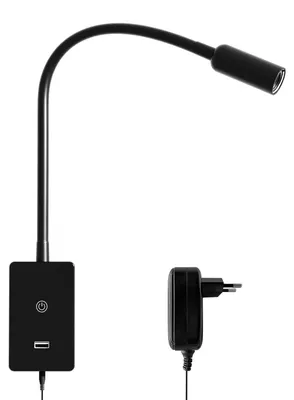 Produktbild von Wandmontierte Leselampe, Touch-Dimmbar, USB-Ladeanschluss, Schwarz