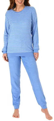 Produktbild von Wunderschöner Damen Frottee Pyjama mit Bündchen in Streifenoptik - 291 201 13 774 ; hellblau , 44