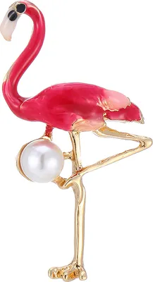 Produktbild von Rotgoldene Flamingo Brosche, vergoldet, mit Kunstperle verziert,