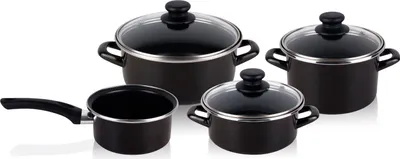 Zdjęcie produktu dla Zestaw rondli Magefesa KENIA, 7-częściowy, indukcyjny, dwuwarstwowy, nieprzywierający, bez PFOA, szklana pokrywka, czarny