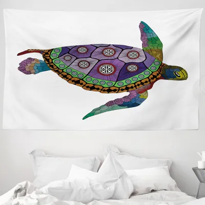Produktbild von ABAKUHAUS Stoff Wandteppich, Meeresschildkröte Tier aus Weiches Mikrofaser Stoff Waschbar ohne Verblassen Digitaldruck, 230 x 140 cm, Lila Orange Pink