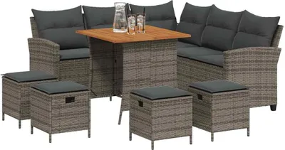 Produktbild von vidaXL 6-tlg. Garten-Sofagarnitur mit Kissen L-Form Grau Poly Rattan