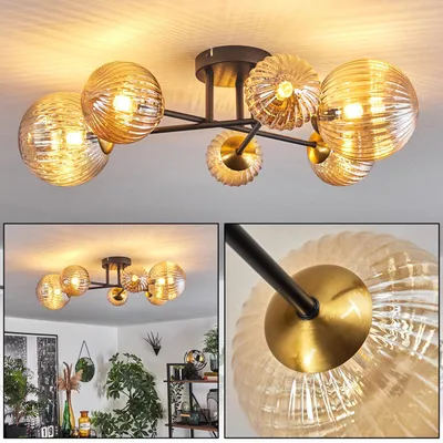 Produktbild von Isorella Deckenlampe aus Metall/Riffelglas in Schwarz/Gold/Bernstein