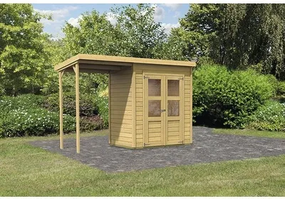 Produktbild von Gartenhaus Karibu Klosterburg 2 mit Schleppdach 328 x 142 cm natur