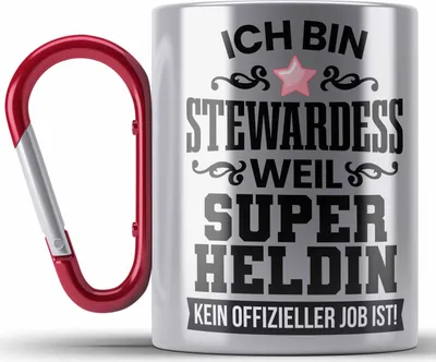 Produktbild von Trendation - Stewardess Edelstahl Tasse Karabiner Geschenk für Stewardessin Lustiger Spruch Karabiner Edelstahl Tasse Karabiner Edelstahl (Rot)