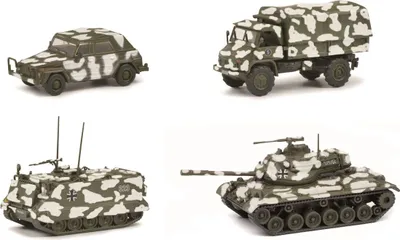 Produktbild von Schuco 452653000 4 teiliges Set Wintertarn M113 Unimog M48 VW Bw 1:87 Metall