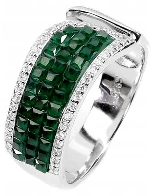 Produktbild von Wunderschöner, eleganter Silberring mit grünen Zirkonia-Steinen, Ringgröße 17