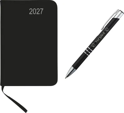 Produktbild von Taschenkalender 2027 / ca DIN A7 / mit PolyurethanEinband / Farbe: schwarz + Glückskuli