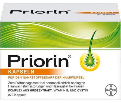 Obrázek produktu pro Priorin kapsle pro hormonální dědičné poruchy růstu vlasů a vypadávání vlasů u žen, 270 kapslí