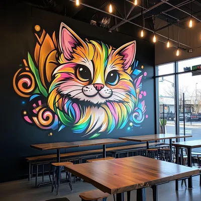 farbenfrohe Neon-Katze – Decords Wandtattoo, Produktansicht 1