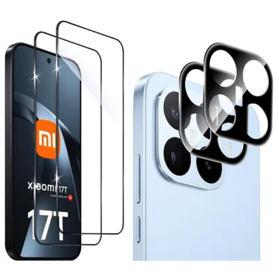 Produktbild von CLM-Tech 4er Set Panzerglas kompatibel mit Xiaomi 17T - 2X Panzerfolie + 2X Kameraschutz Kameraglas Displayschutz 9H Glas - Folie kristallklar