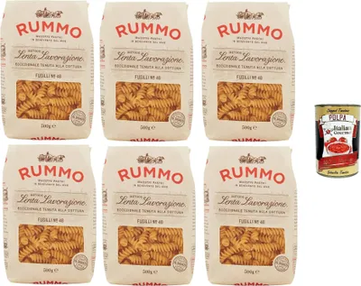 Produktbild von Rummo Fusilli N°48 6×500g – Bronze gezogen, Lenta Lavorazione, bissfest & saucenhaftend, ideal für Pesto Tomate & Aufläufe, Vorratspack + Italian Gourmet polpa