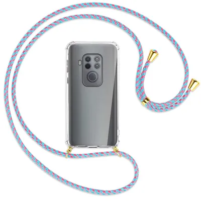 Produktbild von Handykette Backcover-Schutzhülle mit Band (Metall goldfarben) für Motorola One Zoom, One Pro - pink/mint