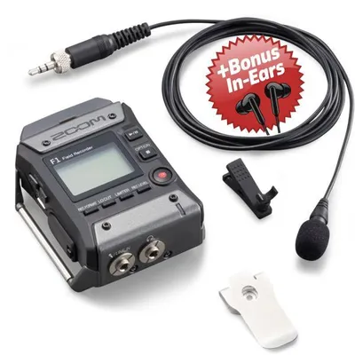 Obrázek produktu pro Záznamník Zoom F1-LP s klopovým mikrofonem  + sluchátka do uší jako bonus