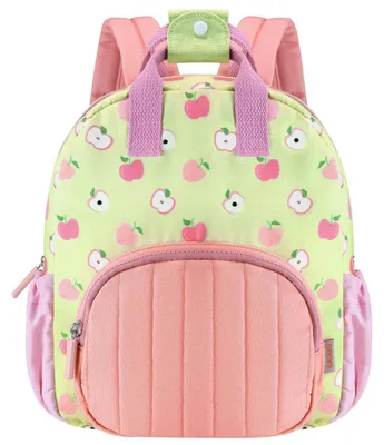 Zdjęcie produktu dla Plecak dziecięcy dla dziewczynki, przeznaczony dla maluchów w wieku 2-4 lata, kolor zielony, wzór: jabłko, wymiary: 28x23x9 cm, wykonany z bawełny i poliestru