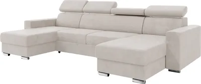 Produktbild von MEBLINI Schlafcouch mit Bettkasten - Ecksofa mit Schlaffunktion - Sofa mit Relaxfunktion und Kopfstützen - Couch U-Form - Eckcouch - Wohnlandschaft - VOSS - 306x168x79cm - Beige Samt
