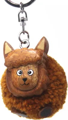 Produktbild von Schlüsselanhänger aus Holz - Alpaka Pompom braun