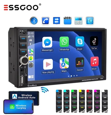 Productafbeelding van Autoradio 2 DIN met 7-inch touchscreen, draadloze Apple CarPlay en Android Auto, Bluetooth 5.0, USB, AUX, MP3, handsfree functie, Mirror Link en equalizer