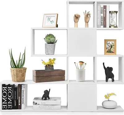 Immagine prodotto di Libreria a 4 ripiani, scaffale divisorio con 10 scomparti, scaffale per libri, oggetti decorativi, foto e piante, 120 x 19,5 x 109 cm (bianco)