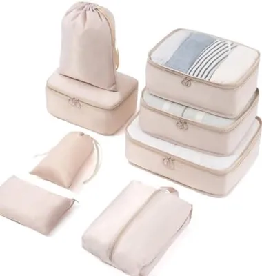 Produktbild von PromoHome® 8-teiliges Packing Cubes Set – Kofferorganizer Reise-Ordnungssystem – Wasserdichte Aufbewahrungstaschen für Kleidung, Schuhe und