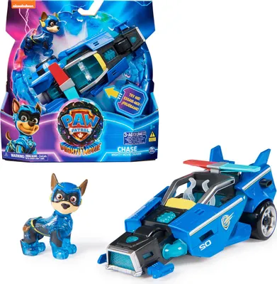 Produktbild von PAW Patrol : Der Mighty Kinofilm, Superhelden-Fahrzeug Spielzeugauto von Chase mit Welpenfigur, Polizeiauto mit Licht- und Geräuscheffekten, Spielzeug für Kinder ab 3 Jahren, Polizeiwagen, PAW Patrol, 3 Jahr(e), LR44, Kunststoff, Schwarz, Blau