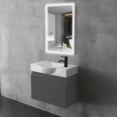 Produktbild von Alpenberger Badmöbel Set mit LED Spiegel | Badschrank Hängend | Badezimmerschrank mit Spiegel | Badmöbel für Kleine Bäder + Gäste WC | Waschtisch mit Unterschrank Anthrazit Matt