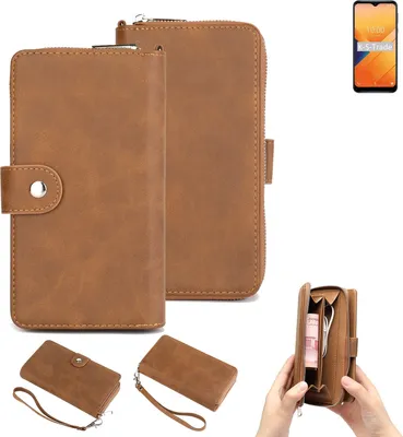 Produktbild von K-S-Trade Handyhülle Schutzhülle kompatibel mit Wiko Y81 & Portemonnee Tasche Handytasche Case Etui Geldbörse Wallet braun (1x)