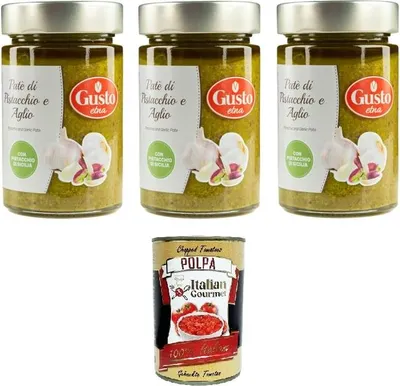 Produktbild von Etna Patè di Pistacchio e Aglio Pistazien-Knoblauch-Paté 3x 190gr + Italian Gourmet polpa 400g