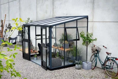 Produktbild von Gewächshaus JULIANA Veranda 6,6 m² Sicherheitsglas 3 mm 296 x 221 cm anthrazit/schwarz