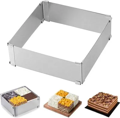 Produktbild von Rostfreies, rechteckiges Backblech, verstellbar, aus Edelstahl, ideal für Torte, Dessert und Krapfen, Backset mit variabler Größe (15-28 cm)
