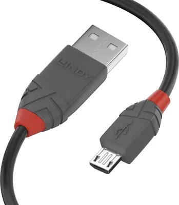 Produktbild von Lindy 36733, 2 m, USB A, Micro-USB B, USB 2.0, 0,48 Gbit/s, Schwarz, Grau