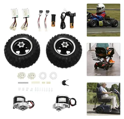 Immagine prodotto di Motore elettrico per carrozzina elettrica, go-kart - 250W, 24V, motore a spazzole con riduttore - diametro ruota 25 cm - rapporto di trasmissione 9:7:1 - 330 giri/min - colore nero