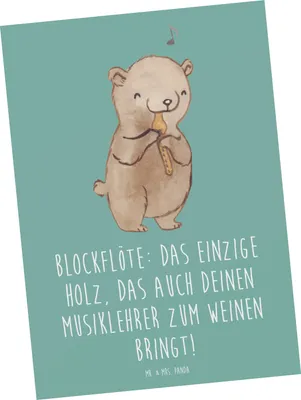 Produktbild von Mr. & Mrs. Panda Postkarte Blockflöte Humor - Meeresbrise - Geschenk, bildkarte, Ansichtskarte, Postkarten, Bassblockflöte, Grußkarte, Musikschule, Instrument lernen