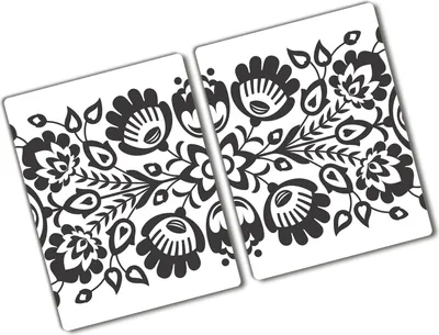 Produktbild von Tulup Glas Herdabdeckplatte - 2x40x52 cm - Glaskeramikkochfeld-Abdeckung Spritzschutz Glasabdeckplatte Kochplattenabdeckung und Schneidebrett - Zweiteilig - Kunst: modern & klassisch - Volksblumen - Grau