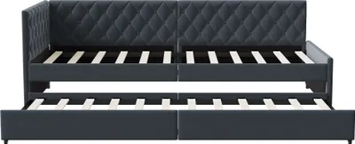 Obrázek produktu pro Čalouněná postel ProximaX 90 x 200 cm, funkční postel, dětská postel, denní postel, rozkládací pohovka s 1 výsuvným lůžkem, do obývacího pokoje, ze sametové tkaniny (šedá)
