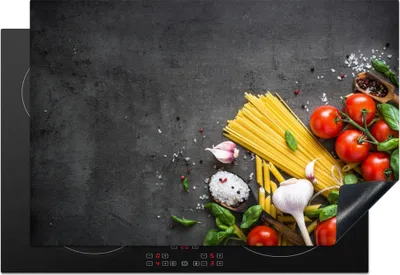 Produktbild von KitchenYeah© Herdabdeckplatte Nudeln - Kräuter - Tomate - Gewürze - Rustikal , 76x51cm, Küche Deko, Glaskeramikkochfeld Herdabdeckung, Abdeckplatte fùr Kochfeld