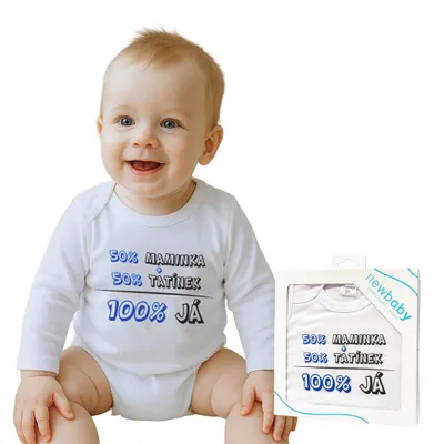 Immagine prodotto di Body stampato New Baby 50% MAMMA + 50% PAPÀ - 100% IO blu - Confezione regalo, taglia 74 (6-9 mesi)