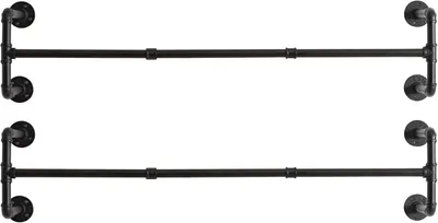 Productafbeelding van Wandmontage Kledingrek - Set van 2 - 127cm industriële buis kleding barrek - Zware duty Retro wand opruimrail