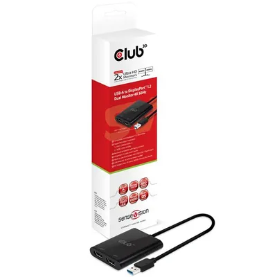 Produktbild von Club3D Adapter USB 3.1 Typ A > 2x DP 1.2 4K@60Hz aktiv St/Bu retail