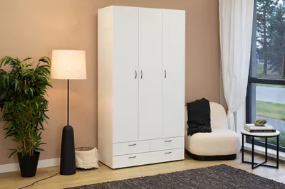 Obrázek produktu pro Třídveřová šatní skříň 111 cm se šuplíky RICHLAND - bílá