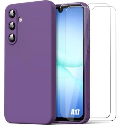Image de Coque + 2 Verres Trempés pour Samsung Galaxy A17 4G/5G, Silicone Liquide Slim Souple Effet Mat Violet Foncé