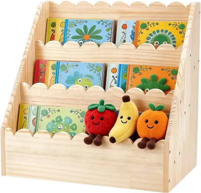 Produktbild von 3-stufige geschwungene Holzbuchablage - Kleine Bücherregal für das Kinderzimmer