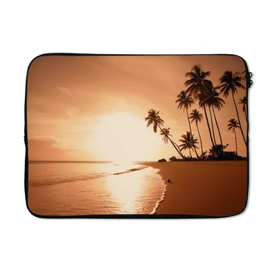 Produktbild von MuchoWow® Laptop Hülle 14 ZollSonnenuntergang - Tropisch - Palme - Strand - Meer Laptoptasche - Laptoptasche - Stoßsicher - Schutzhaube