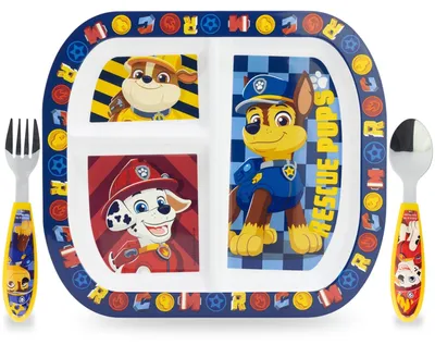 Kinderservice-Set, 3-teilig, Teller mit Besteck, mikrowellengeeignet
