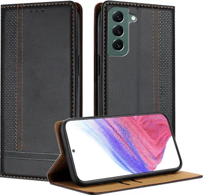 Produktbild von Handyhülle für Samsung Galaxy S22+ 5G Leder Flip Klappbare Schutzhülle mit Standfunktion Schwarz